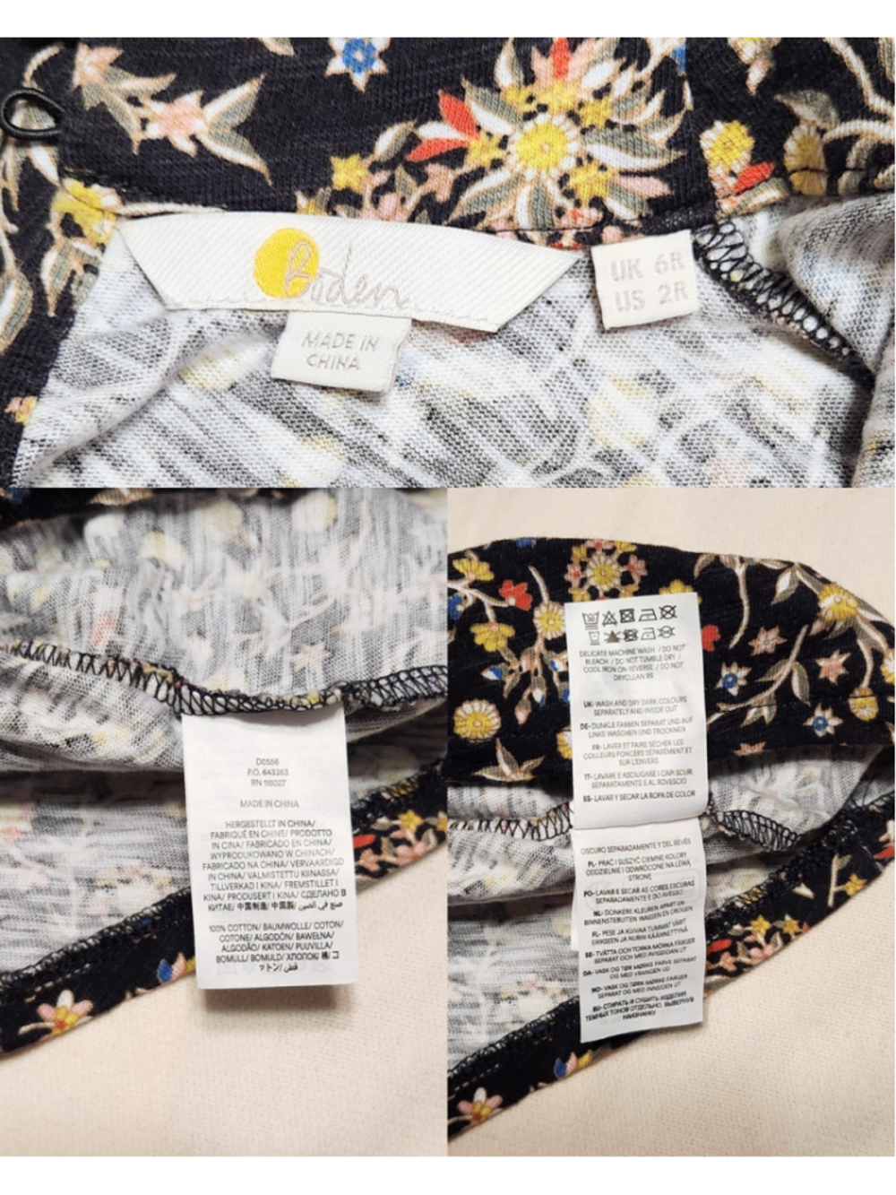 Boden Wildflower Paisley Cinch Waist Jersey Knit Mini Dress Black/Yellow 2 - Picture 8 of 10